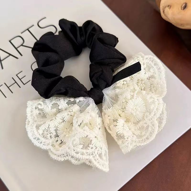 Wholesale Sweet Bow Thousand Gold Hair Ring Lace Double Gentle Rubber Tendon Fashion Embroidered Vintage Hair Rope Elegant